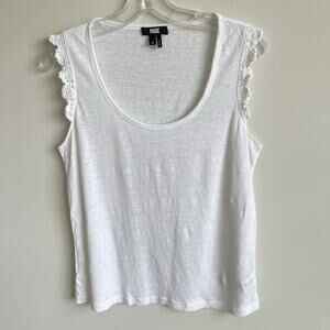 Paige Women's White Linen Knit Crochet Trim Tank Top Size Medium Coastal Resort